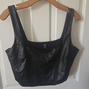 Black Faux Leather Square Neck Crop Tank Top